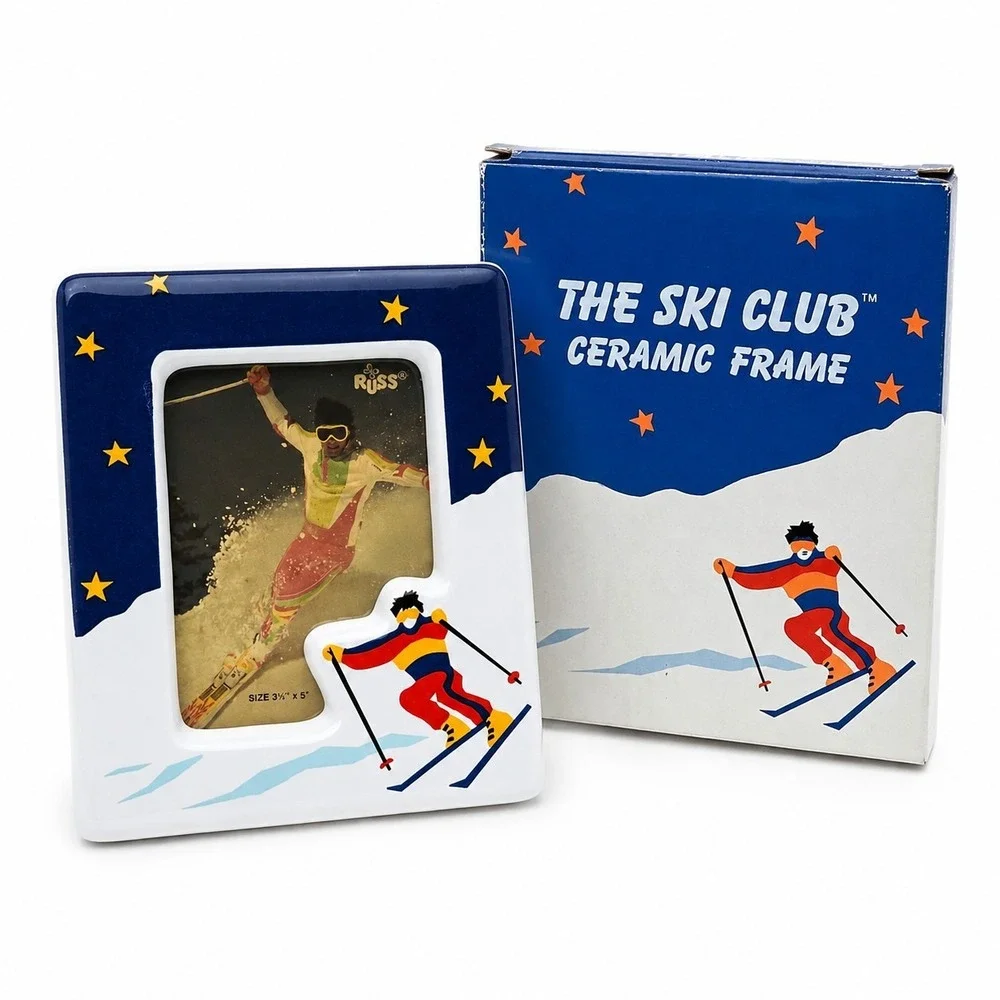 VTG Russ Berrie Ski Club Ceramic Picture Frame 3.5x5